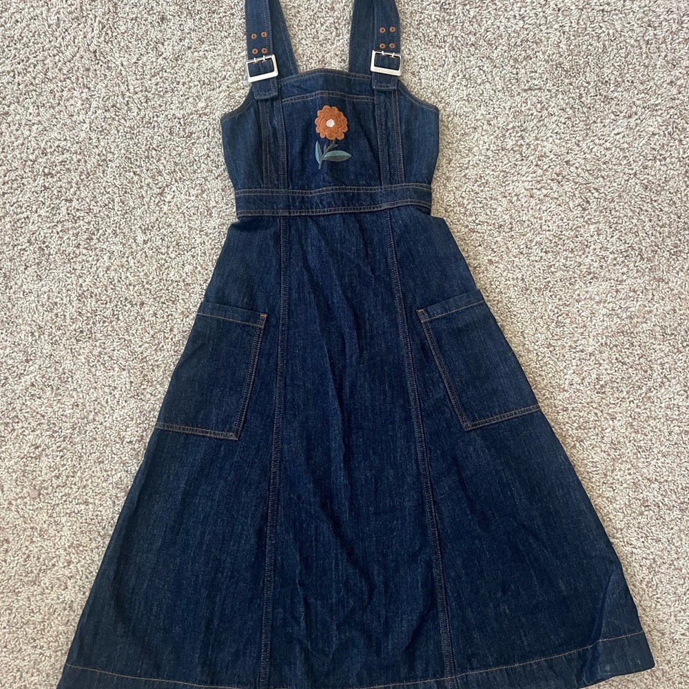 Denim Dress with Floral Embroidery